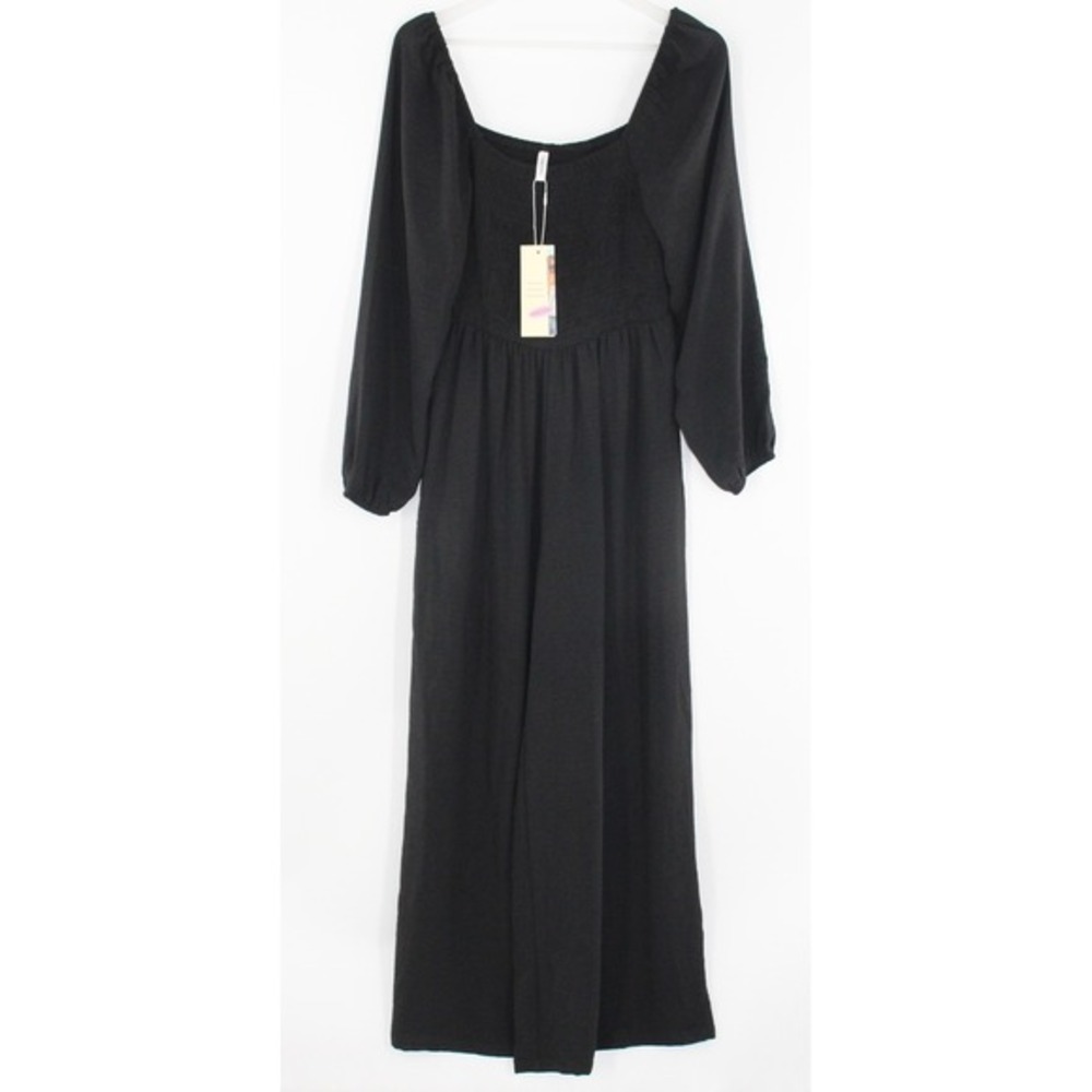 Dokotoo Jumpsuit Smocked Bodice Wide Leg Size M Black‎
